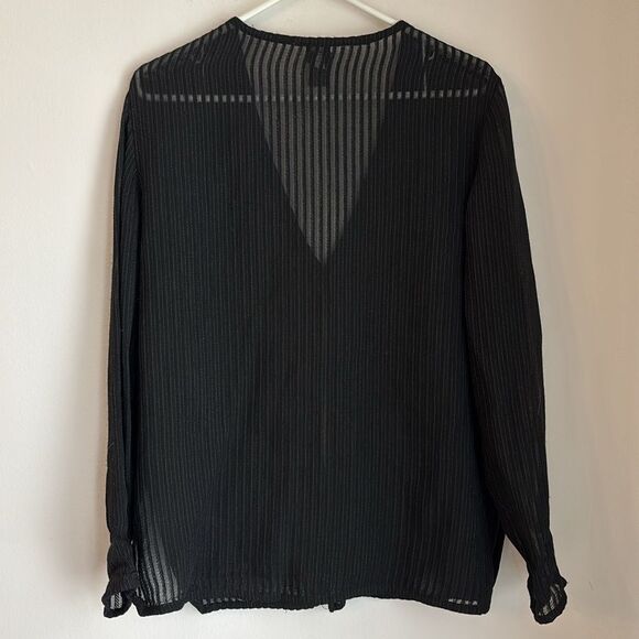 Eileen Fisher Women sheer black stripped single button cardigan wool blend top M - Picture 8 of 9